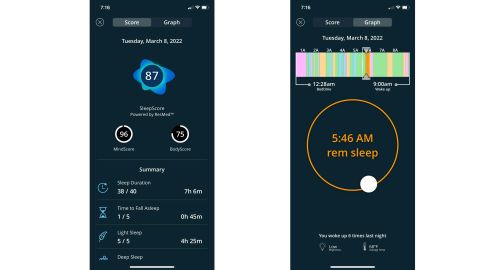 Sleep data on the SleepScore Max app