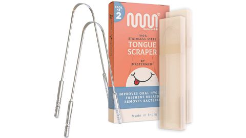 Mastermedi stainless steel tongue scraper, 2 packs with travel case
