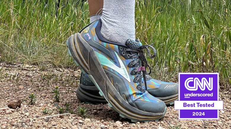 Woman wearing Brooks Cascadia 16 trail running shoes