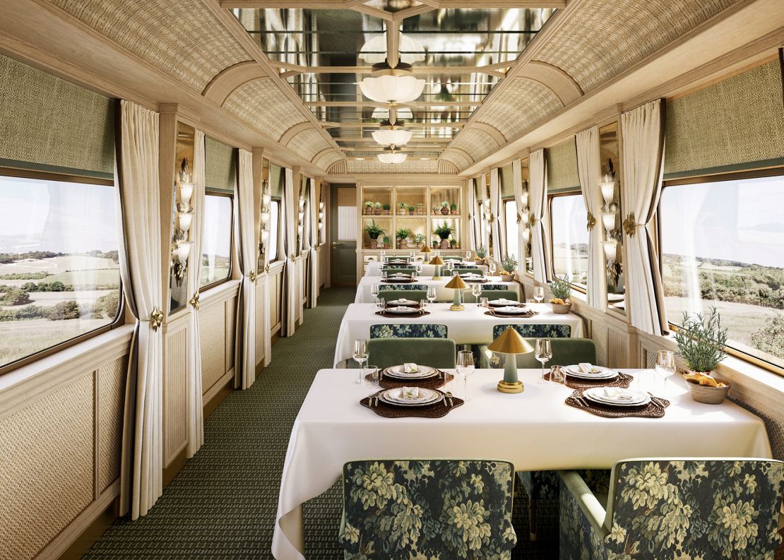 The dining cars boast a botanical theme.