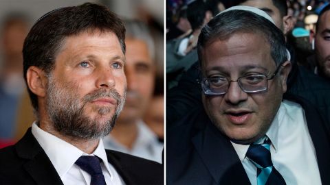 Israeli Finance Minister Bezalel Smotrich, left, and National Security Minister Itamar Ben Gvir, right.