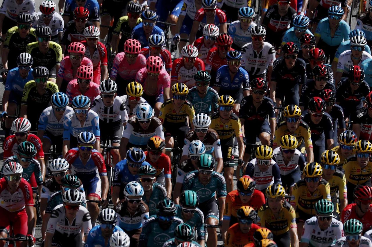 The pack rides during the second stage of the Tour de France cycling race in Nice, southern France, on Sunday, August 30.