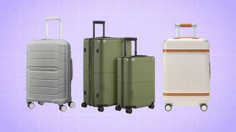 A photo of multiple suitcases that are on sale from Samsonite, July and Paravel.