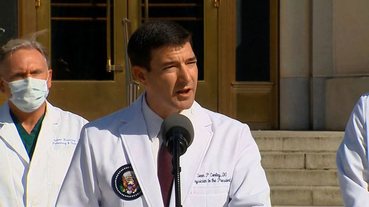 White House doctor Sean Conley speaks during a press conference at Walter Reed Medical Center on Monday, October 5 in Bethesda, Maryland.