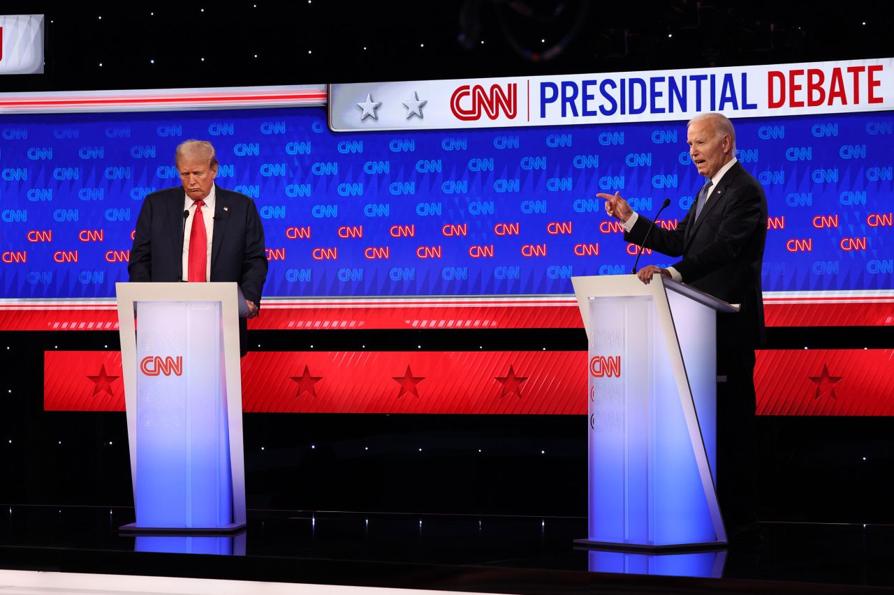 President Joe Biden and former President Donald Trump are seen during a CNN Presidential debate in Atlanta on June 27.
