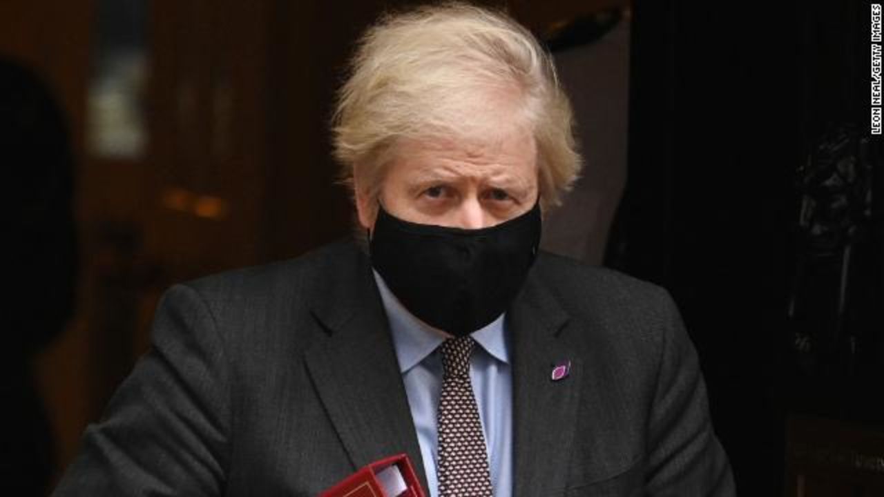 Prime Minister Boris Johnson leaves Downing Street in London for parliamentary questions on January 27.