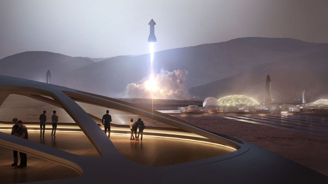 An artist's rendering of SpaceX on Mars.