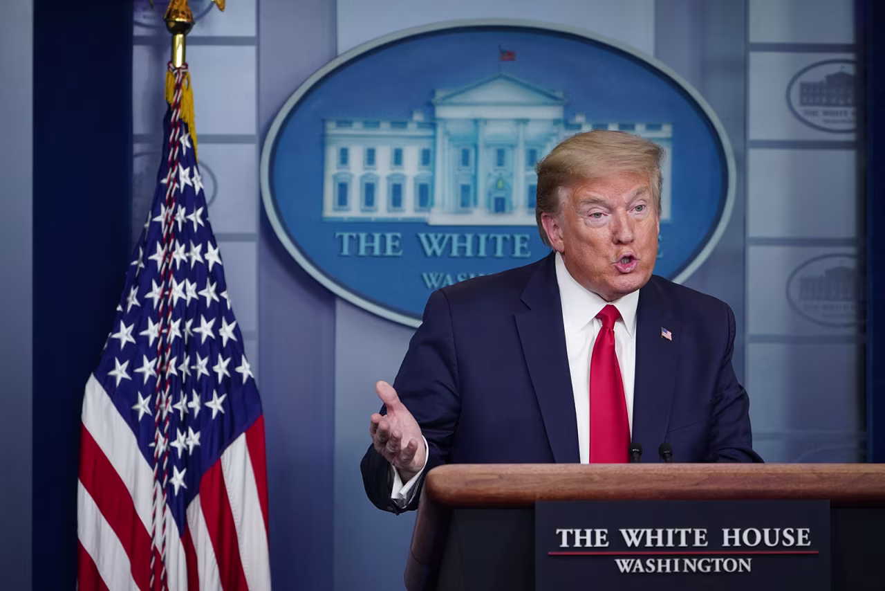 President Donald Trump speaks during the daily briefing on Covid-19, in the White House on April 22.