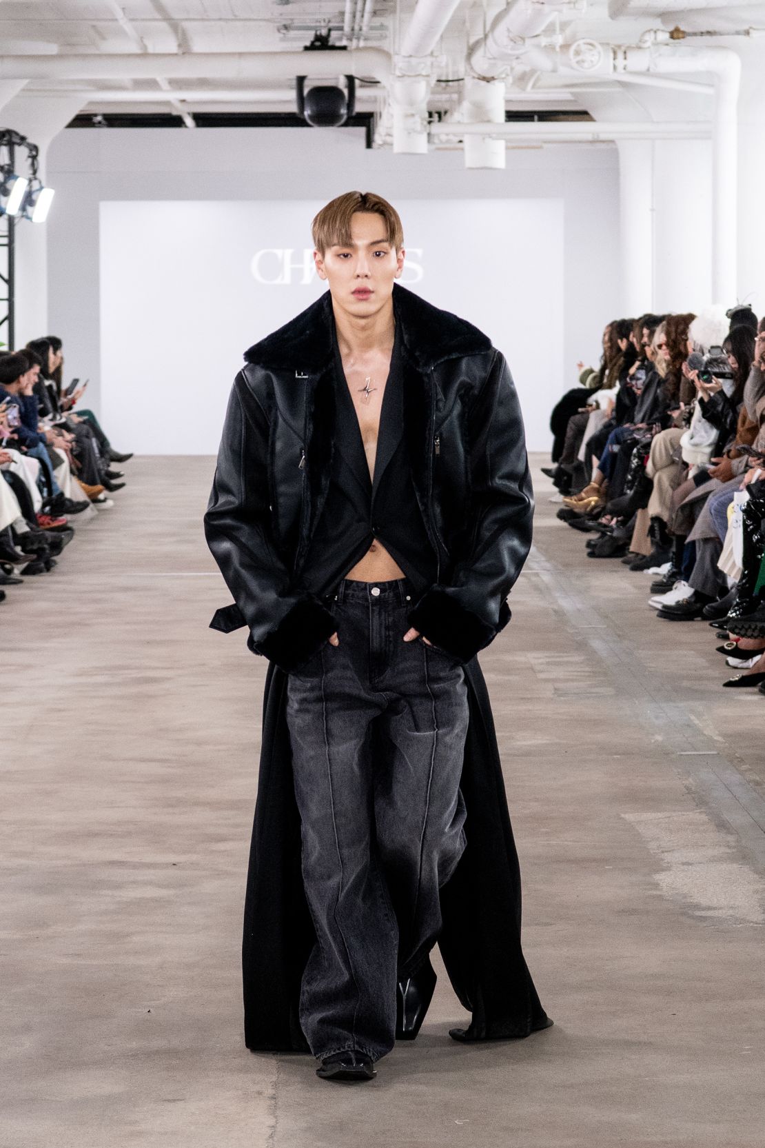 At the Concept Korea showcase of Korean designers' work, the K-Pop star Shownu (of boyband Monsta X) walked in each of the three collections featured.