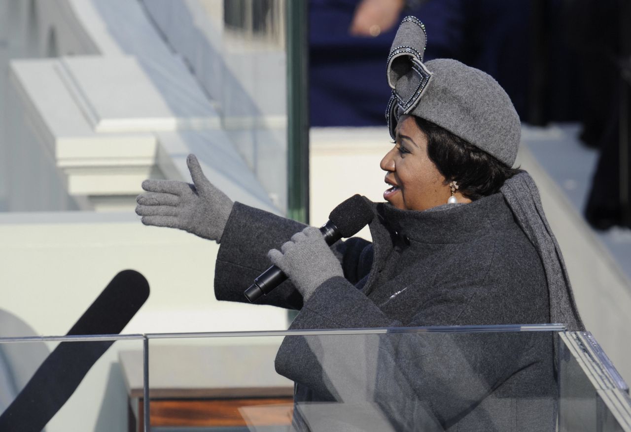 Singer Aretha Franklin performs during the inauguration of President Barack Obama at the Capitol in Washington on January 20, 2009. 