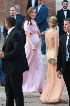 Kloss, dressed in a blush-pink Stella McCartney gown, arrives at the Madonna dell'Orto church on Thursday.