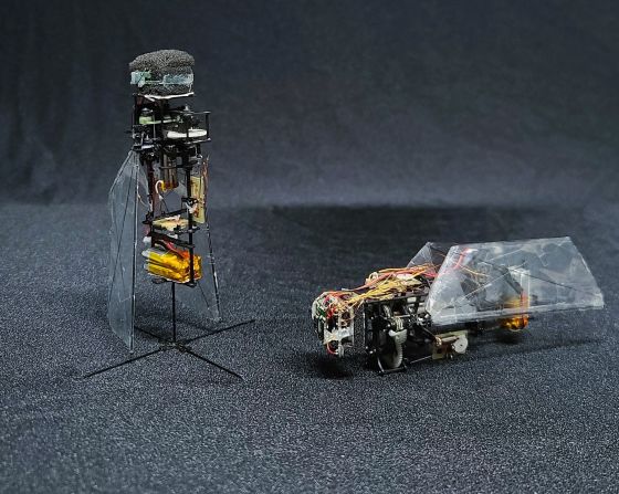 This robot, which weighs just 18 grams (less than an ounce), is inspired by rhinoceros beetles. Also developed at the Swiss Federal Institute of Technology Lausanne, it can deploy its wings to fly for up to nine minutes and contract them to crawl when flight is impractical. Its tiny size may prove useful in search and rescue missions in places which would be inaccessible to larger robots.