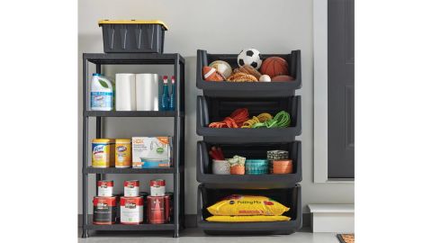Black 4-tier plastic storage shelf set