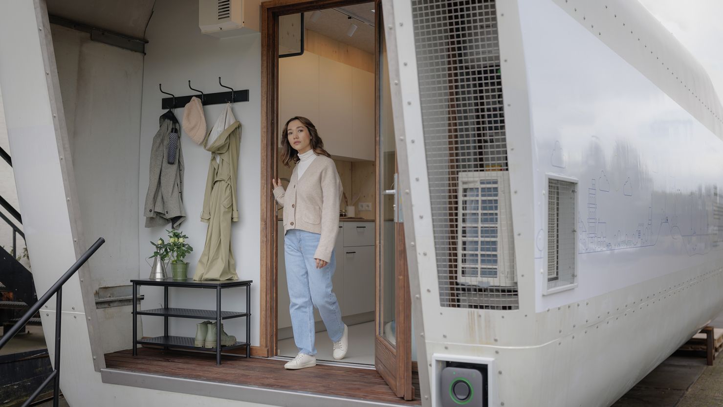 This tiny home is made from the nacelle of a wind turbine, the part that stores the engine.