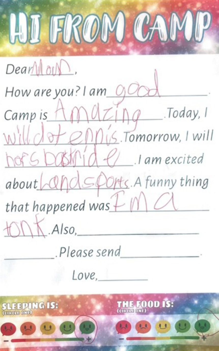 Blakely McCrory wrote this letter from Camp Mystic.