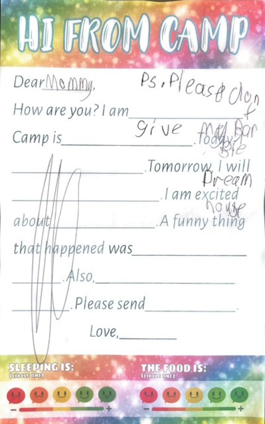 Blakely McCrory wrote this letter from Camp Mystic.