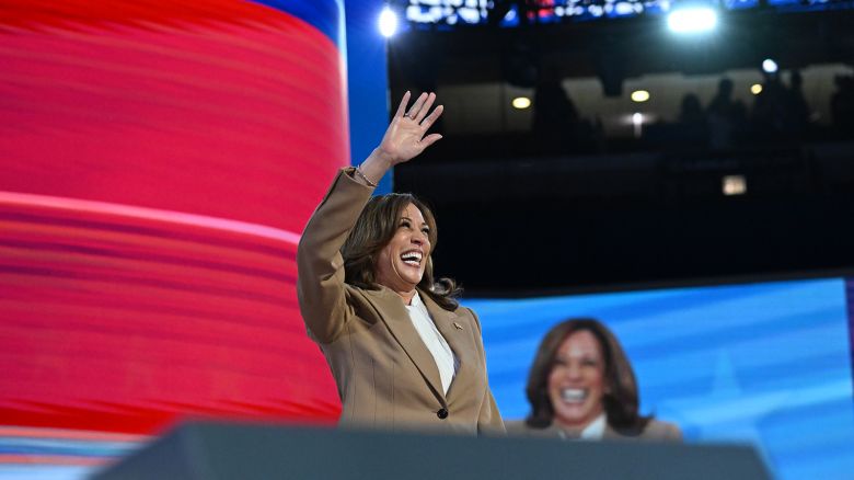 US Vice President Kamala Harris speaks during the Democratic National Convention (DNC) at the United Center in Chicago, Illinois, US, on Monday, August 19, 2024.