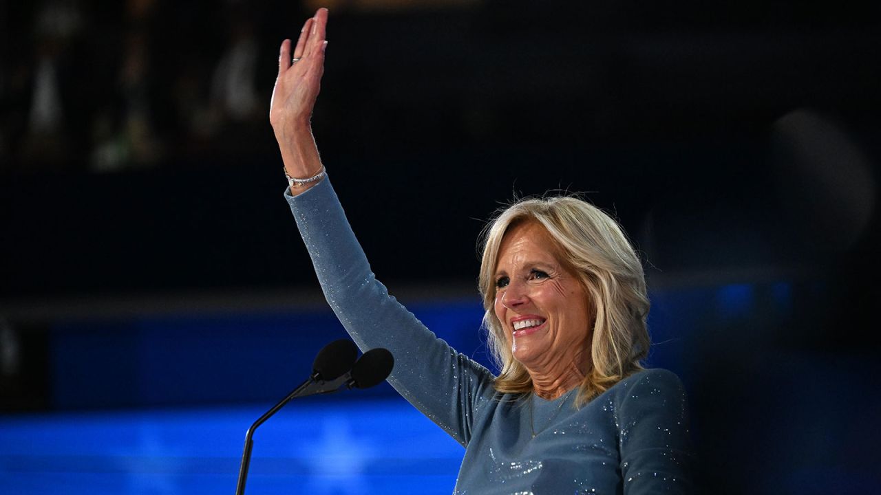 Biden waves from the stage on the opening night of the Democratic National Convention on Monday, August 19, in Chicago.