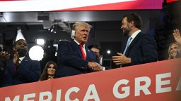 Republican presidential nominee and former US President Donald Trump with his newly announced running mate Sen JD Vance on Monday, July 15.