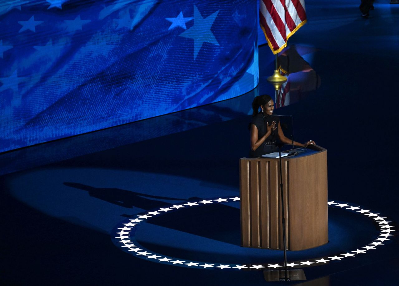 Michelle Obama speaks at the DNC on August 20, 2024.