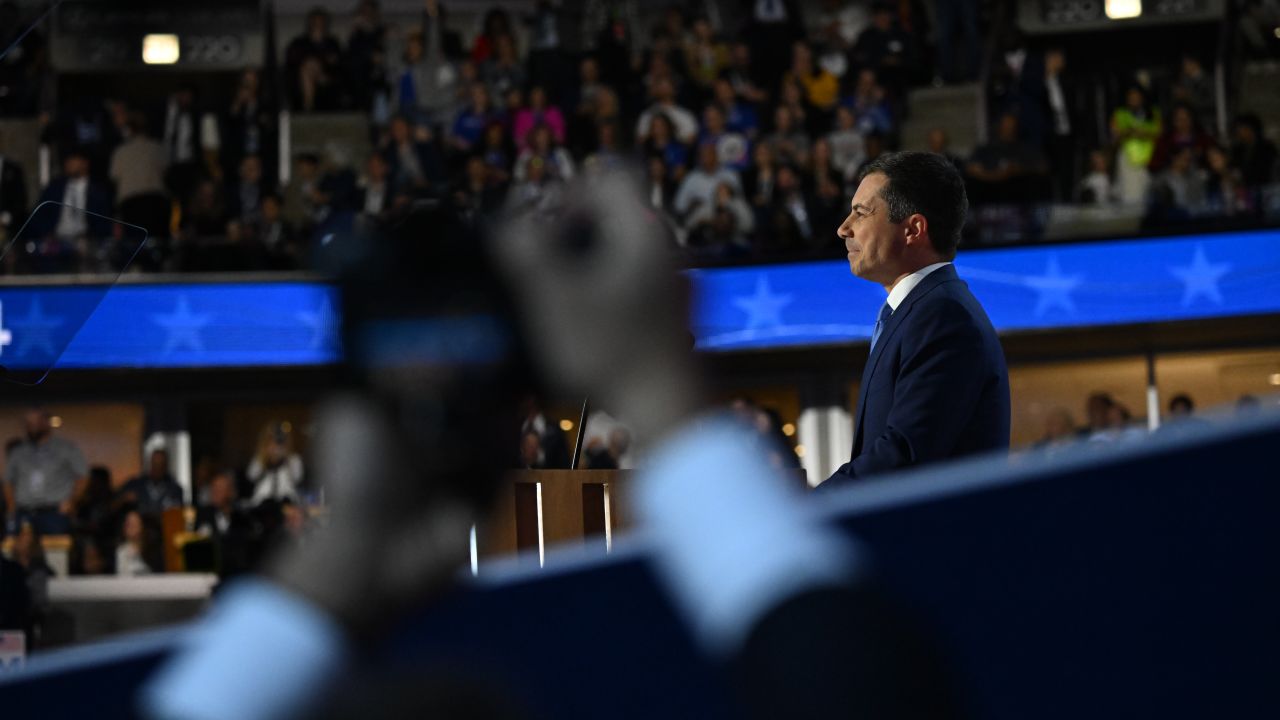 Pete Buttigieg speaks at the 2024 Democratic National Convention in Chicago on August 21.