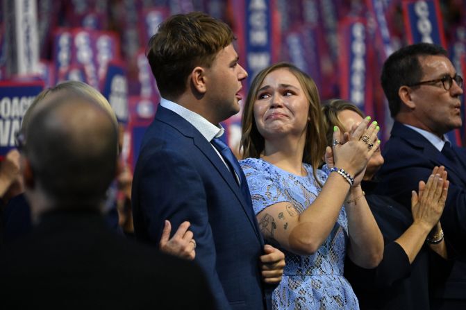 Walz's son, Gus, and his daughter, Hope, <a href="https://www.cnn.com/politics/live-news/dnc-democratic-national-convention-08-21-24#h_1fd7efb0fcb2518f281e7ad140113972">get emotional</a> during their father's speech on Wednesday.