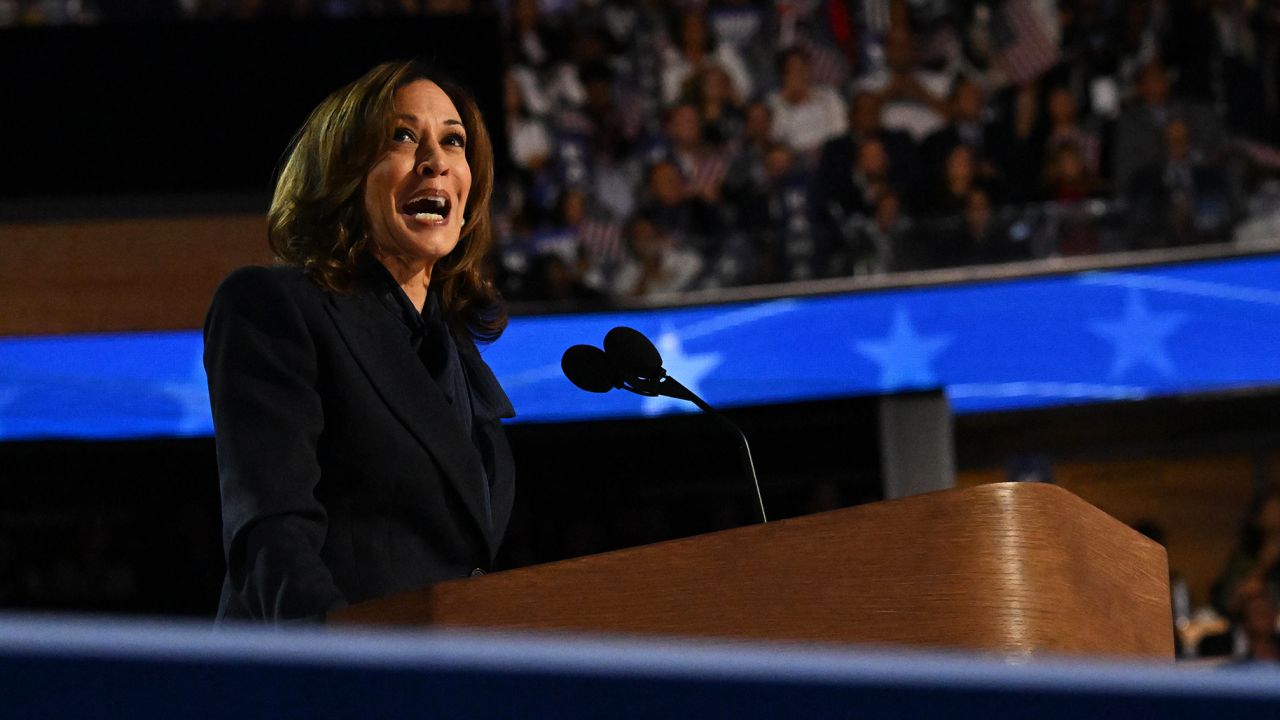 Vice President Kamala Harris at the 2024 Democratic National Convention at the United Center in Chicago on Thursday, August 22, 2024. (Rebecca Wright/CNN)