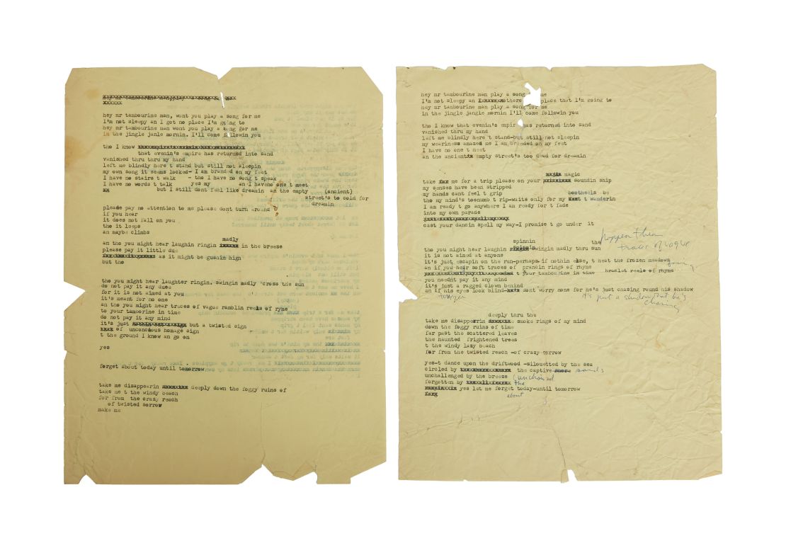 Three progressive drafts of Bob Dylan's 