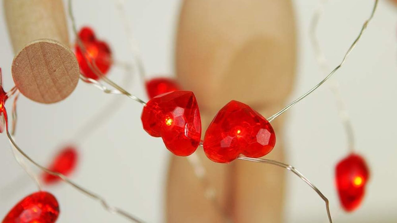 Heart-shaped string lights.