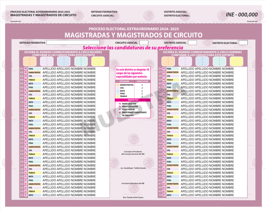 Boleta muestra para la elección de magistraturas de Circuito.