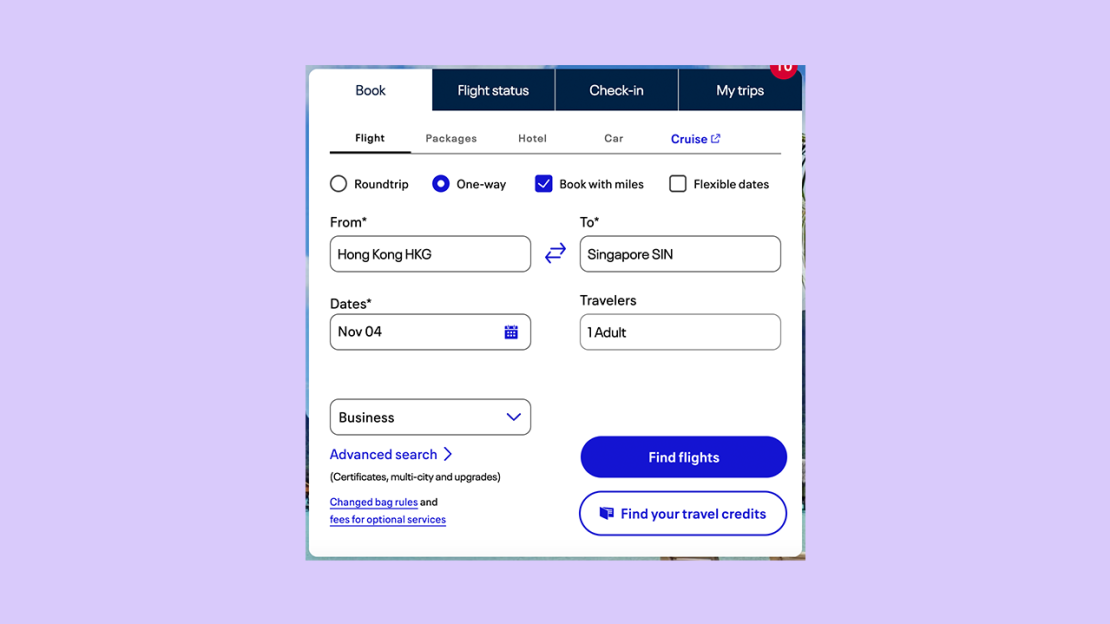 Booking HKG to SIN on United miles