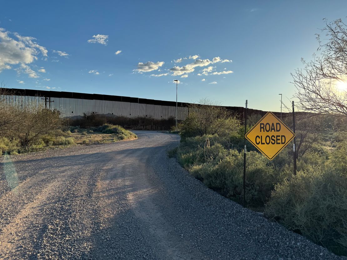 The US-Mexico border is seen near Tohono Oʼodham Nation Reservation.