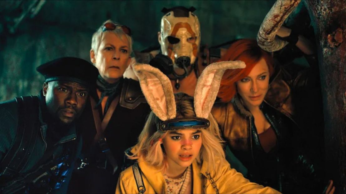 Kevin Hart como Roland, Jamie Lee Curtis como Tannis, Ariana Greenblatt como Tiny Tina, Florian Munteanu como Krieg y Cate Blanchett como Lilith en "Borderlands".