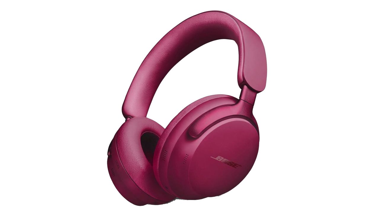 purpleish-red bose headphones
