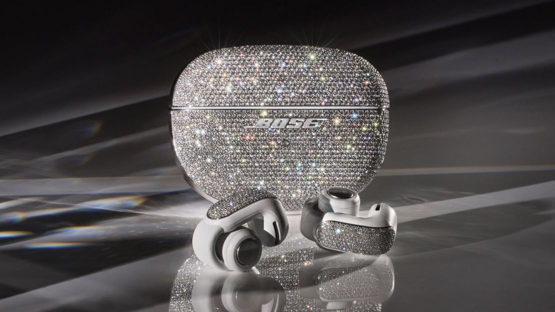 The diamond-encrusted Bose Ultra Open Earbuds and their case