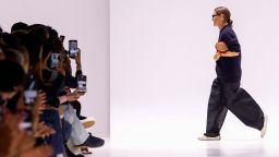 Designer Louise Trotter takes a bow at the Bottega Veneta Spring-Summer 2026 show at Milan Fashion Week.