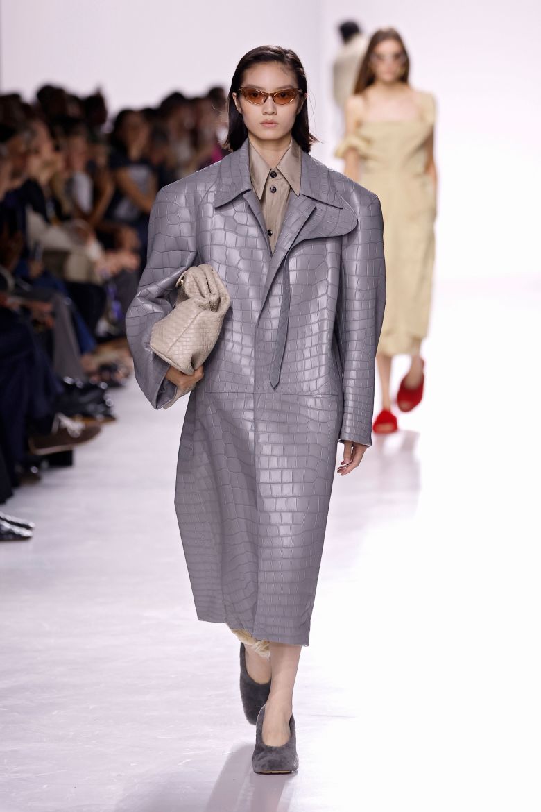 There was also statement-making outerwear in the form of leather, jacquard and reptile-print coats.