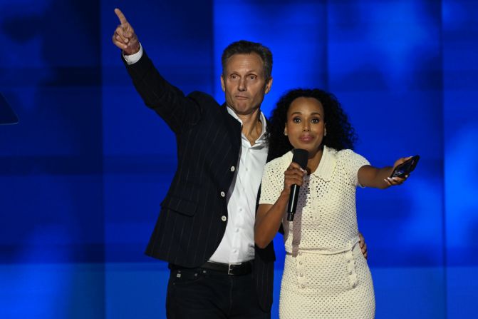 Actors Tony Goldwyn and Kerry Washington, who starred together on the TV show "Scandal," take the convention stage on Thursday. “I know that I’m the one standing on this stage, but I am not the lead character in this story," <a href="https://www.cnn.com/politics/live-news/dnc-democratic-national-convention-08-22-24#h_ef2367a7412e5e4fd1da333515bf850e">she told the crowd</a>. "You are. All of you."