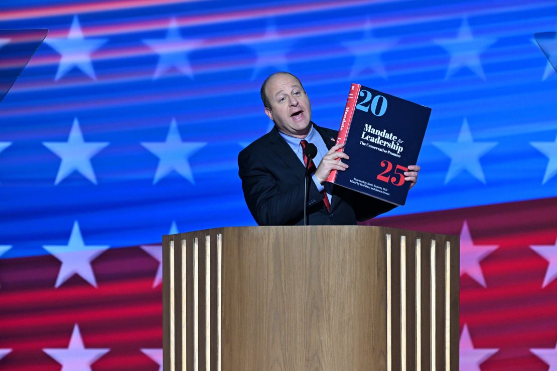  Colorado Gov. Jared Polis speaks at the 2024 Democratic National Convention in Chicago on August 21, 2024. 