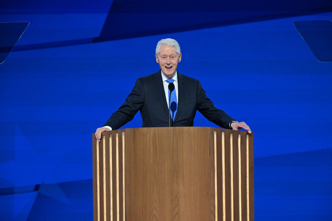 Former President Bill Clinton speaks at the 2024 Democratic National Convention in Chicago on August 21, 2024.