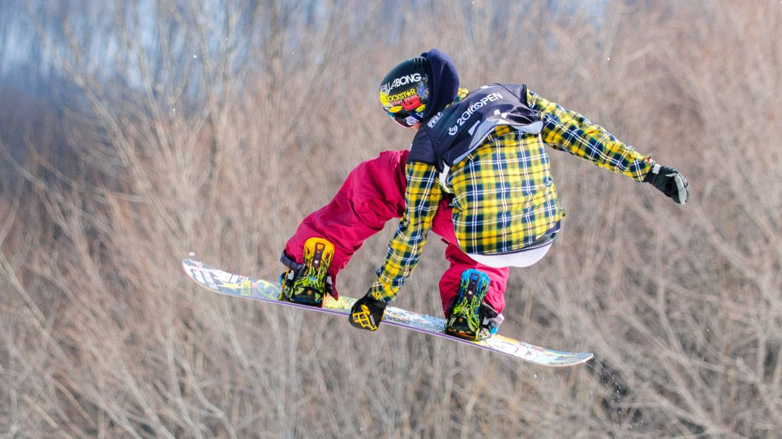 Freestyle snowboards are built for doing tricks. Notice how short this board is compared to the rider.