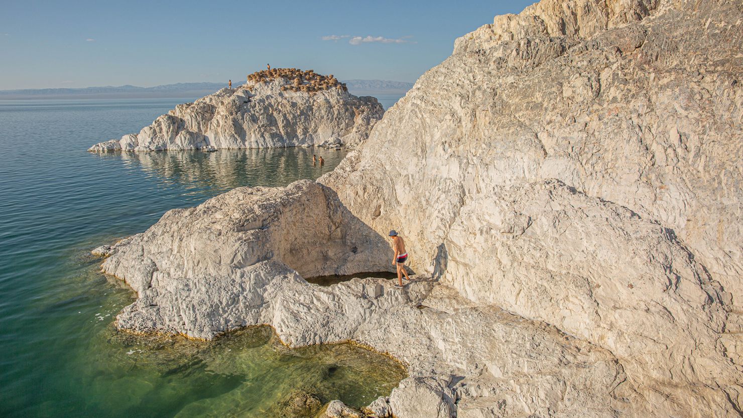 Khetsuu Khad juts out of the waters of Mongolia's Khyargas Lake.