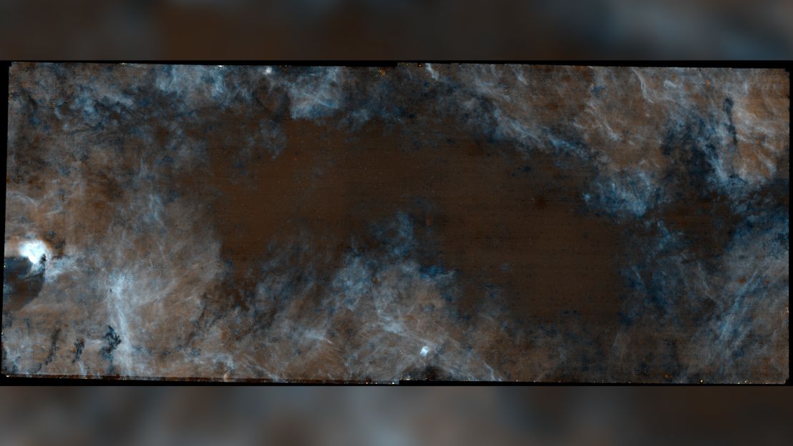 An image of the Brick captured by the James Webb Space Telescope. The cloud resides near the galaxy’s center, about 26,000 light-years from Earth, according to NASA.