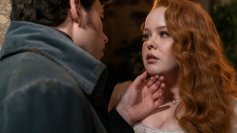 (From left) Luke Newton as Colin Bridgerton, Nicola Coughlan as Penelope Featherington in "Bridgerton."