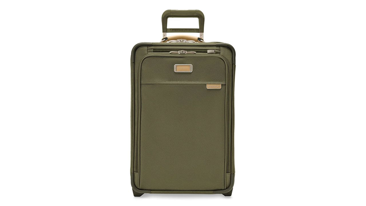 A photo of a green Briggs & Riley Essential 22" 2-Wheel Expandable Carry-On