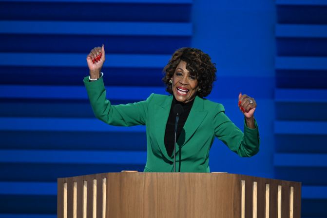 US Rep. Maxine Waters gives a speech on Monday.