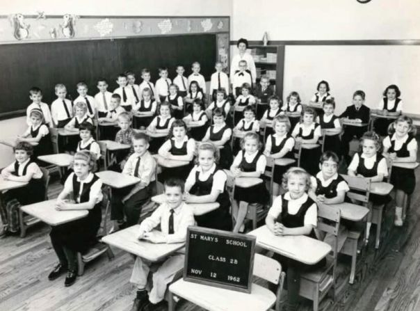 Leo is standing, fourth from left, in this classroom photo from St. Mary’s School of the Assumption in Chicago in 1962.