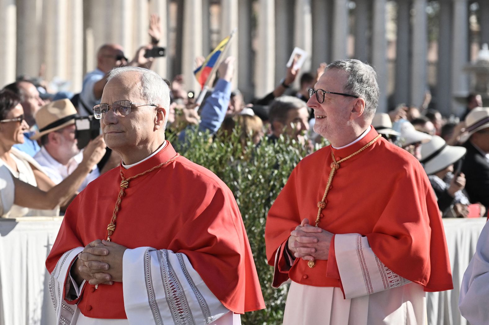 Leo arrives at St. Peter's Square for his appointment as cardinal in 2023. At right is Claudio Gugerotti, the prefect of the Dicastery for the Eastern Churches, who was also made a cardinal that day.