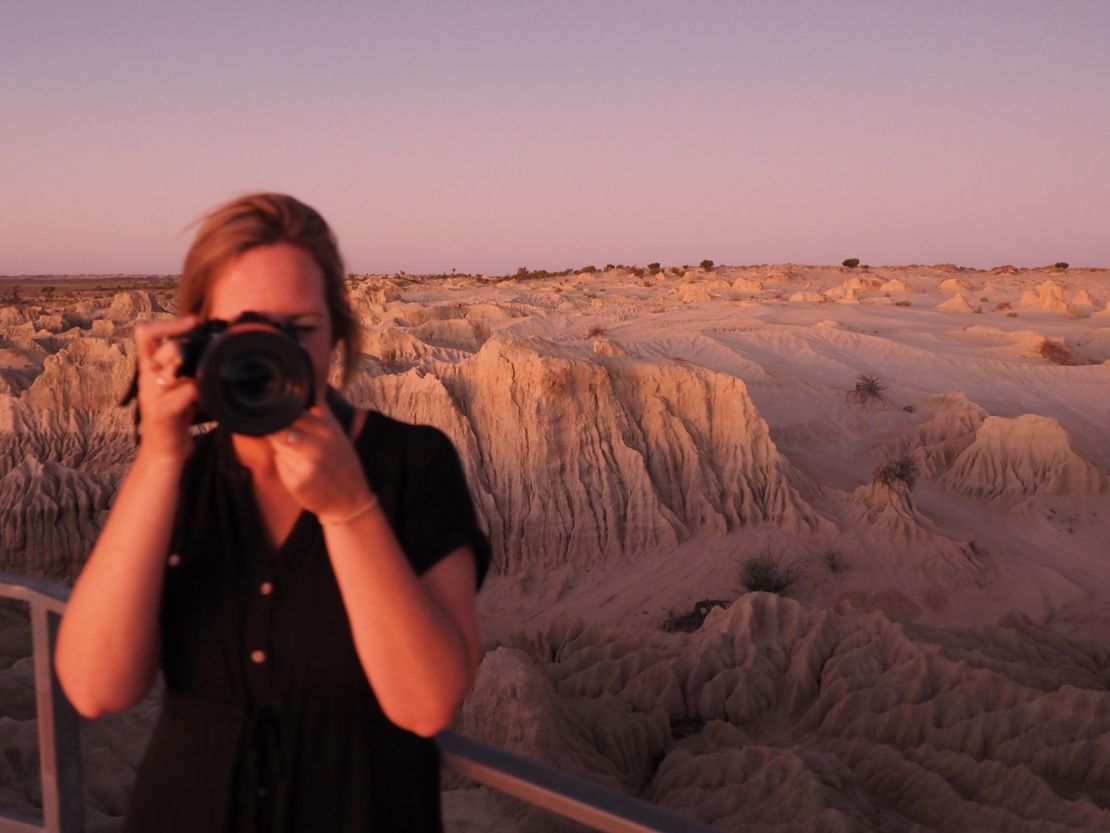 Lisa Michele Burns at Mungo National Park in New South Wales, capturing the geological formations at sunrise.