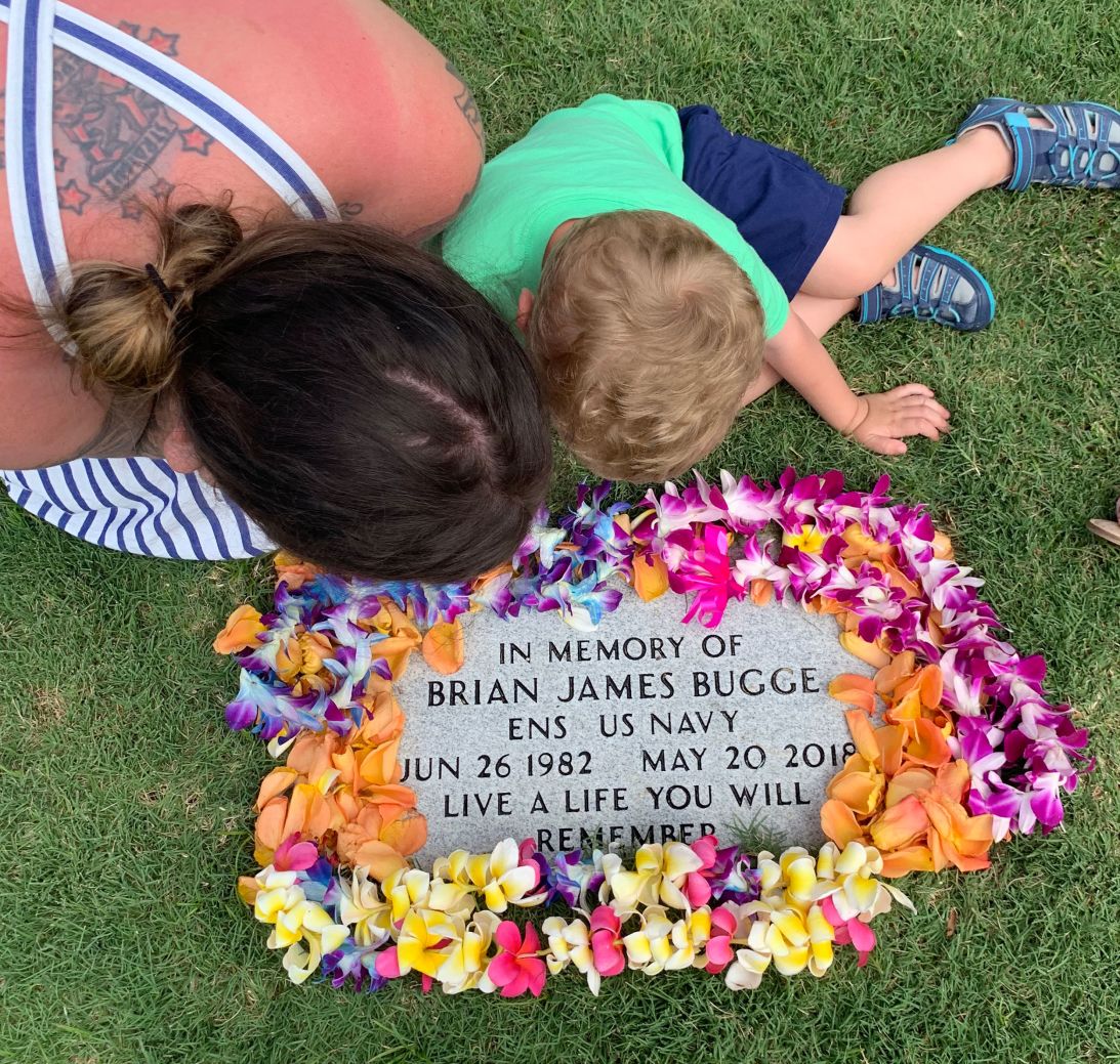 Brian Bugge's gravestone at a military cemetery in Honolulu.